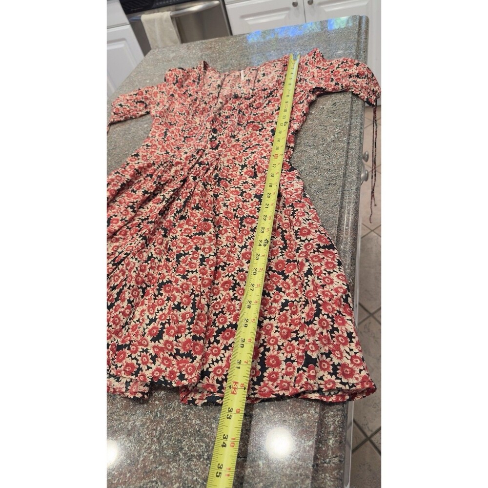 Free People Floral Corset Lace‑Up Mini Dress red/black Button down pockets  S/P - Picture 7 of 15